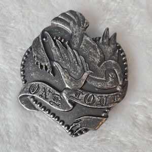 Belt Buckle Vintage Heavy Metal One Love Dove‎ Bird Heart Western 3.5 X 4 Inch